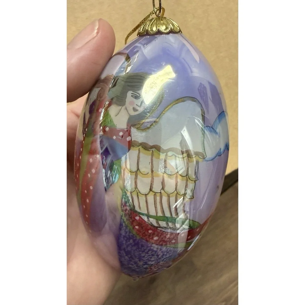 VTG Pier 1 Imports Li Bien Angel Harp Iridescent Christmas Teardrop Ornament 5